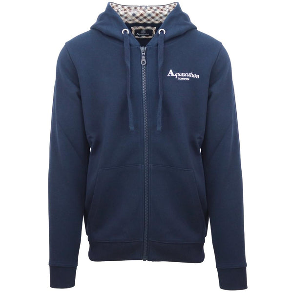 Aquascutum Classic Embossed Signature Logo Navy Blue Zip Up Hoodie